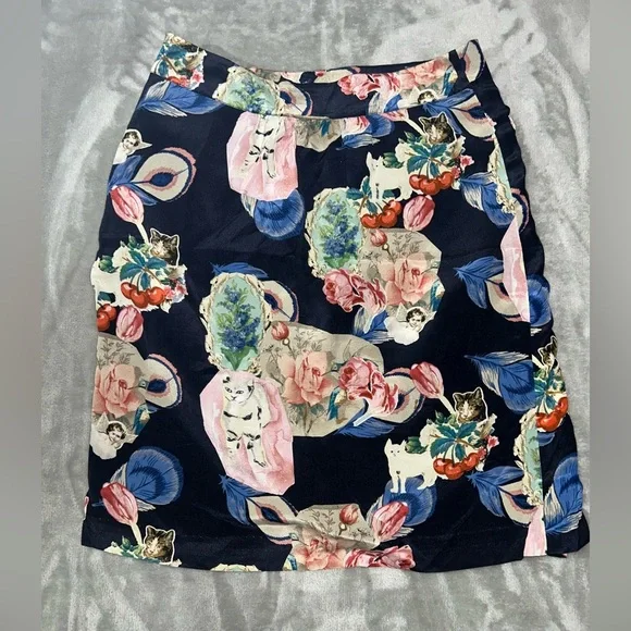 Anthropologie Rebekah Maysles silk cat print wrap skirt - Picture 6 of 10